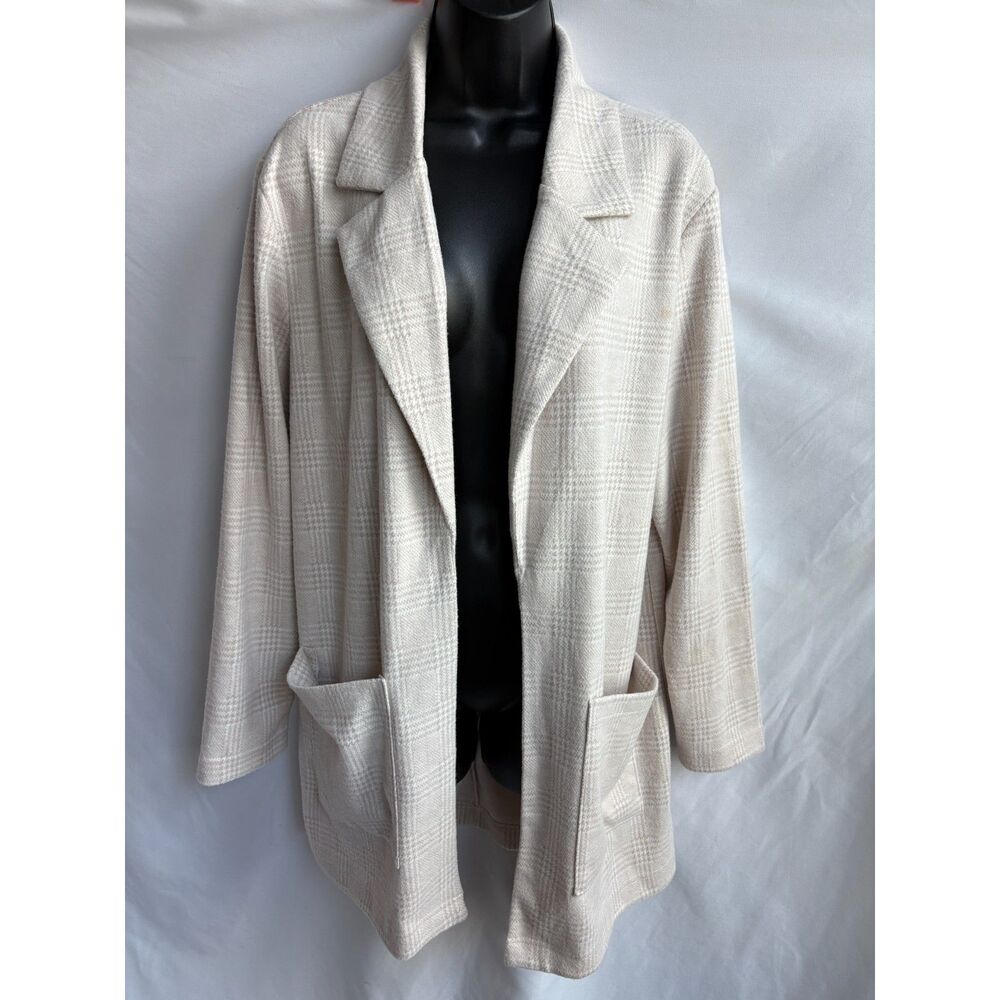 Dictionary Cream Plaid Houndstooth Blazer Long Pockets Size M Career Office